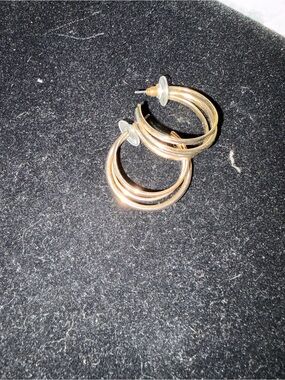 Gold Triple-Band Hoop Earrings - Women Jewelry